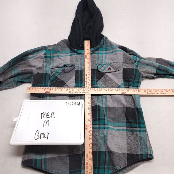 Timber Trail Casual Long Sleeve Button Up Hoodie Mens Size Medium M Gray Black - Picture 7 of 10